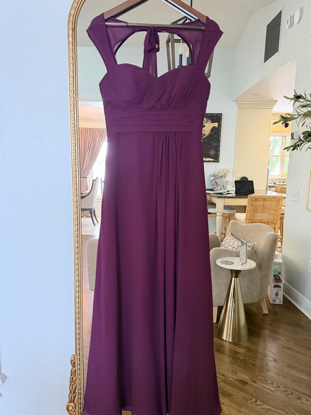 Bill Levkoff Plum Chiffon Maxi Dress with Sweetheart Bodice